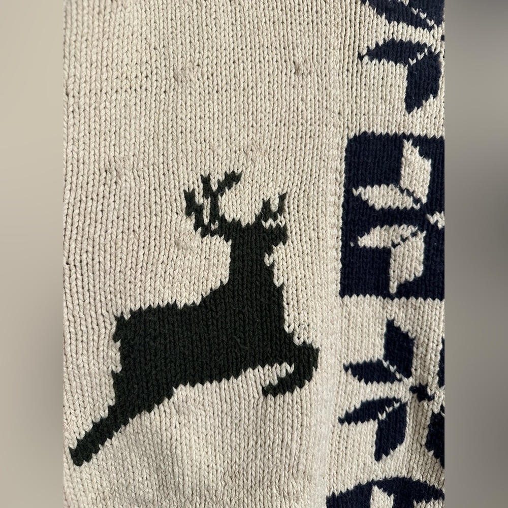 Vintage Chaps Ralph Lauren Hand-Knit Fair Isle Reindeer Sweater M Linen Cotton - Picture 7 of 9